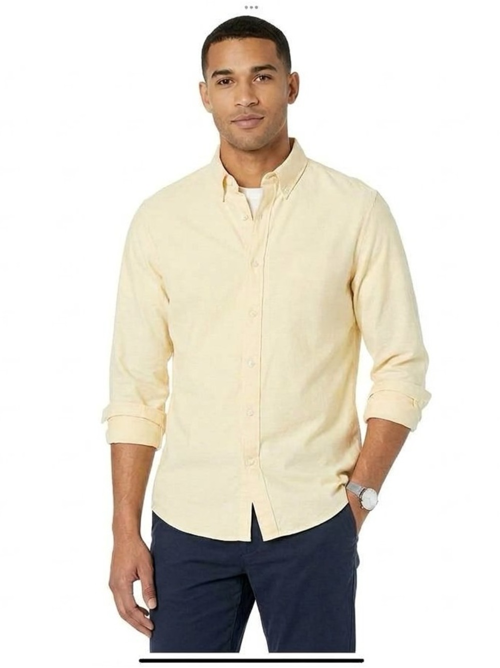 Amazon Men's Button-Down Shirt in Pale Yellow